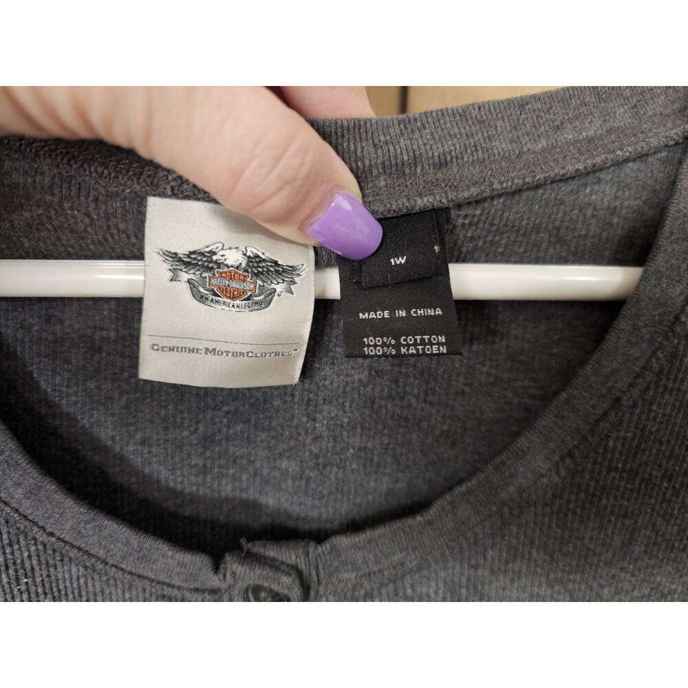 Harley Davidson Womens 1W Gray Thermal Henley Shirt Long Sleeve Motorcycle Logo - Picture 7 of 16